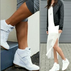 NIKE Dunk Sky Hi Mesh & Leather Wedge Sneakers